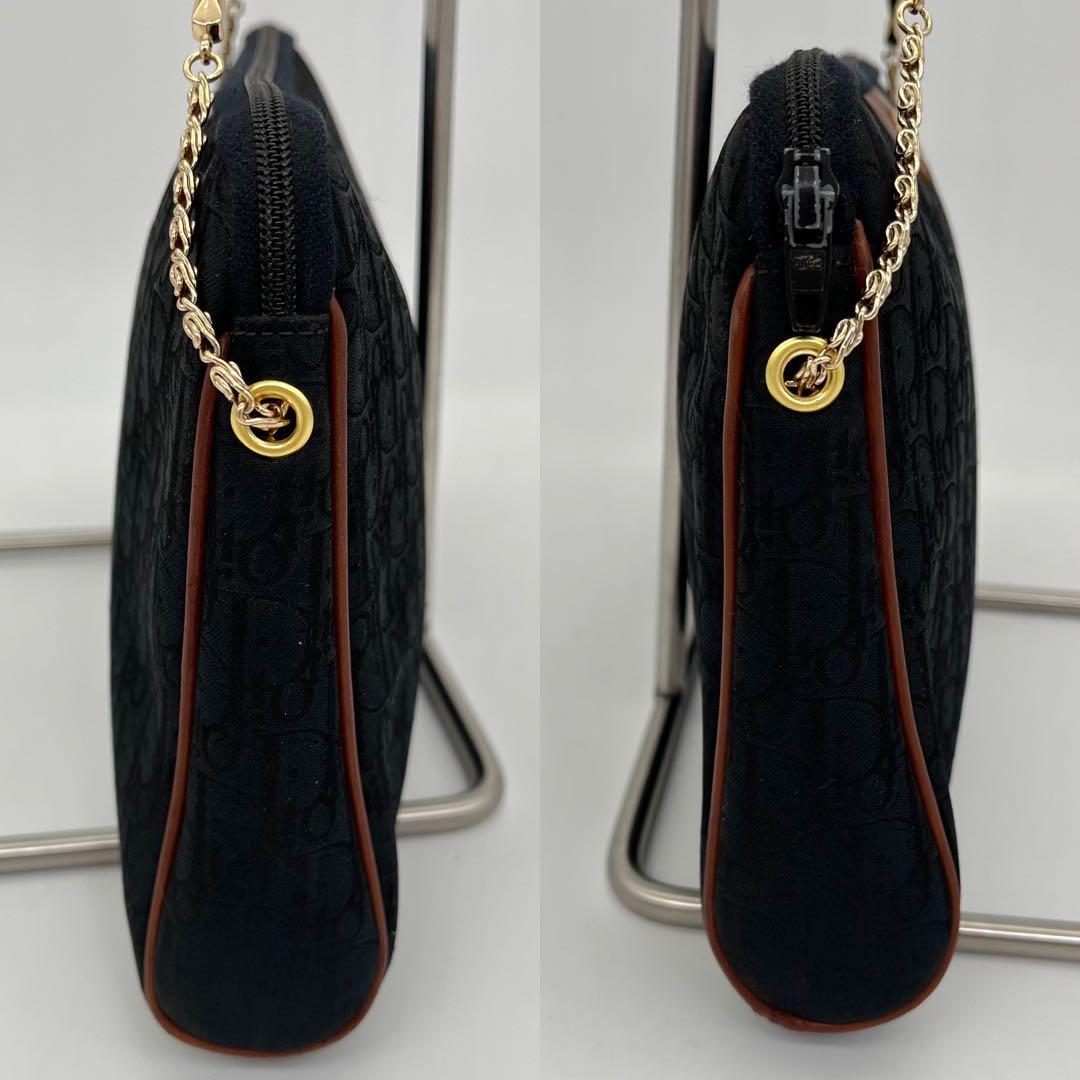 クリスチャンディオール ショルダーバッグ 肩掛け トロッター柄 ロゴ金具 黒