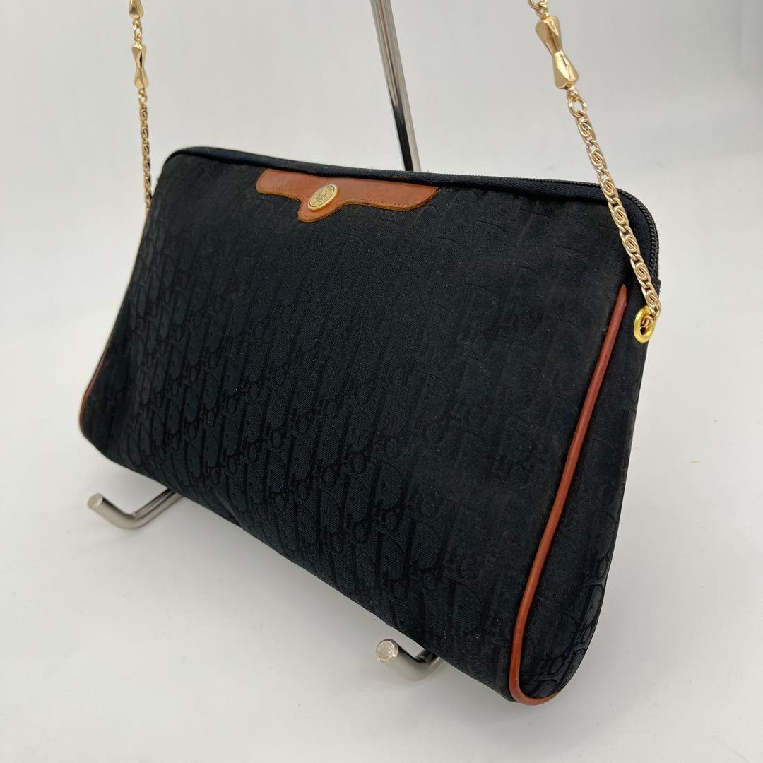 クリスチャンディオール ショルダーバッグ 肩掛け トロッター柄 ロゴ金具 黒