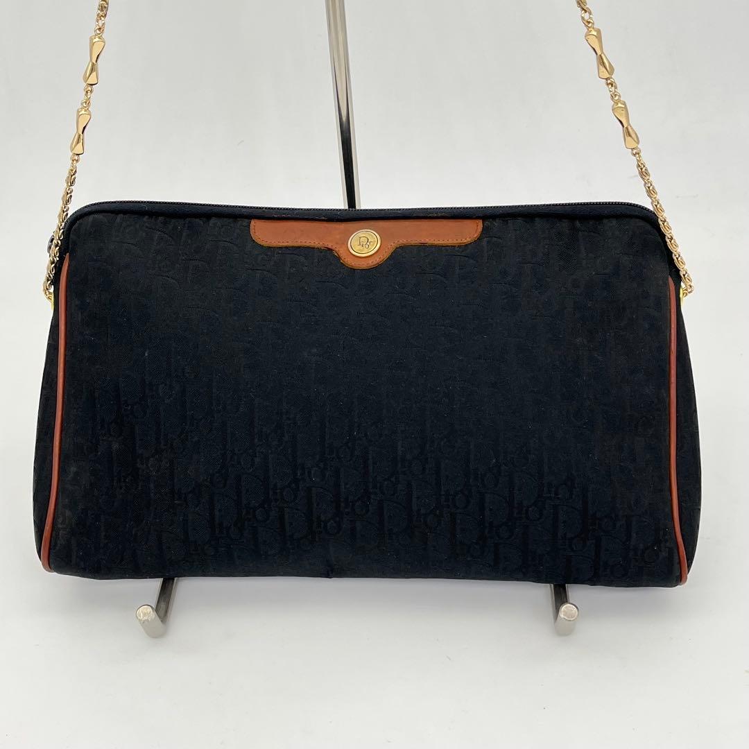 クリスチャンディオール ショルダーバッグ 肩掛け トロッター柄 ロゴ金具 黒