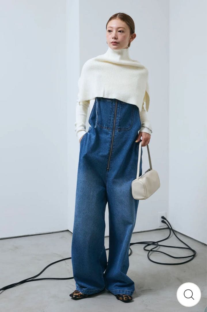 【IAM】新品未使用タグ付 フロントジップストラップデザインデニムサロペット