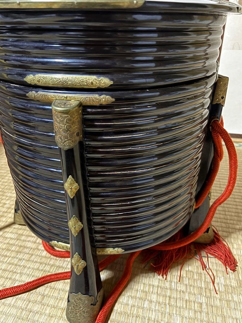 お値下 行器(ほかい) 江戸時代儀礼贈答に食物(饅頭餅菓子)容器 漆塗り 金具貼
