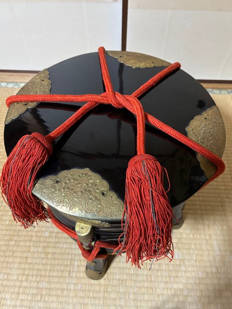 お値下 行器(ほかい) 江戸時代儀礼贈答に食物(饅頭餅菓子)容器 漆塗り 金具貼