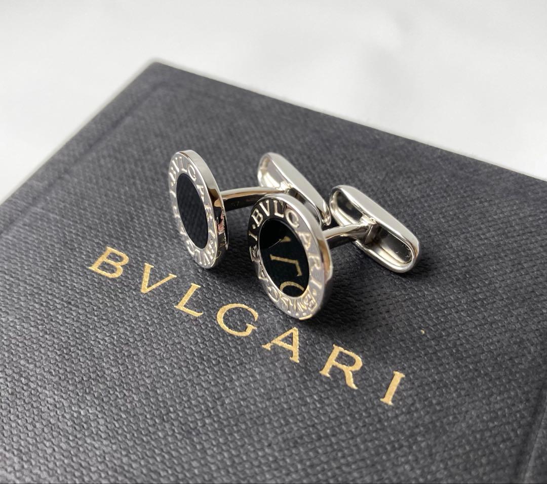 ブルガリ　ブラックオニキス　ラウンド　シルバー　カフス　カフリンクス　Ag925