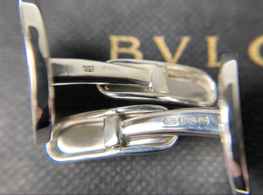 ブルガリ　ブラックオニキス　ラウンド　シルバー　カフス　カフリンクス　Ag925