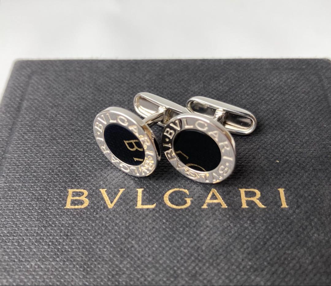 ブルガリ　ブラックオニキス　ラウンド　シルバー　カフス　カフリンクス　Ag925