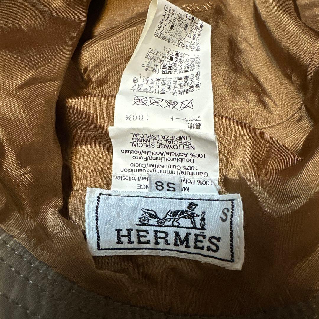 HERMES ベージュ カーキ　ハット 帽子　S エルメス