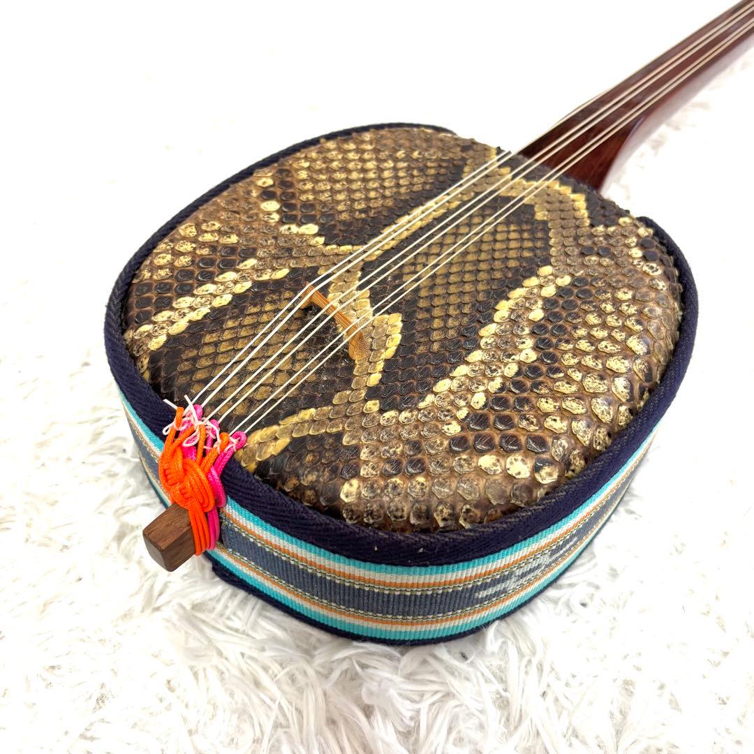 希少6弦✨美品✨沖縄 六線三線 本蛇皮 三味線 ハードケース 演奏可能