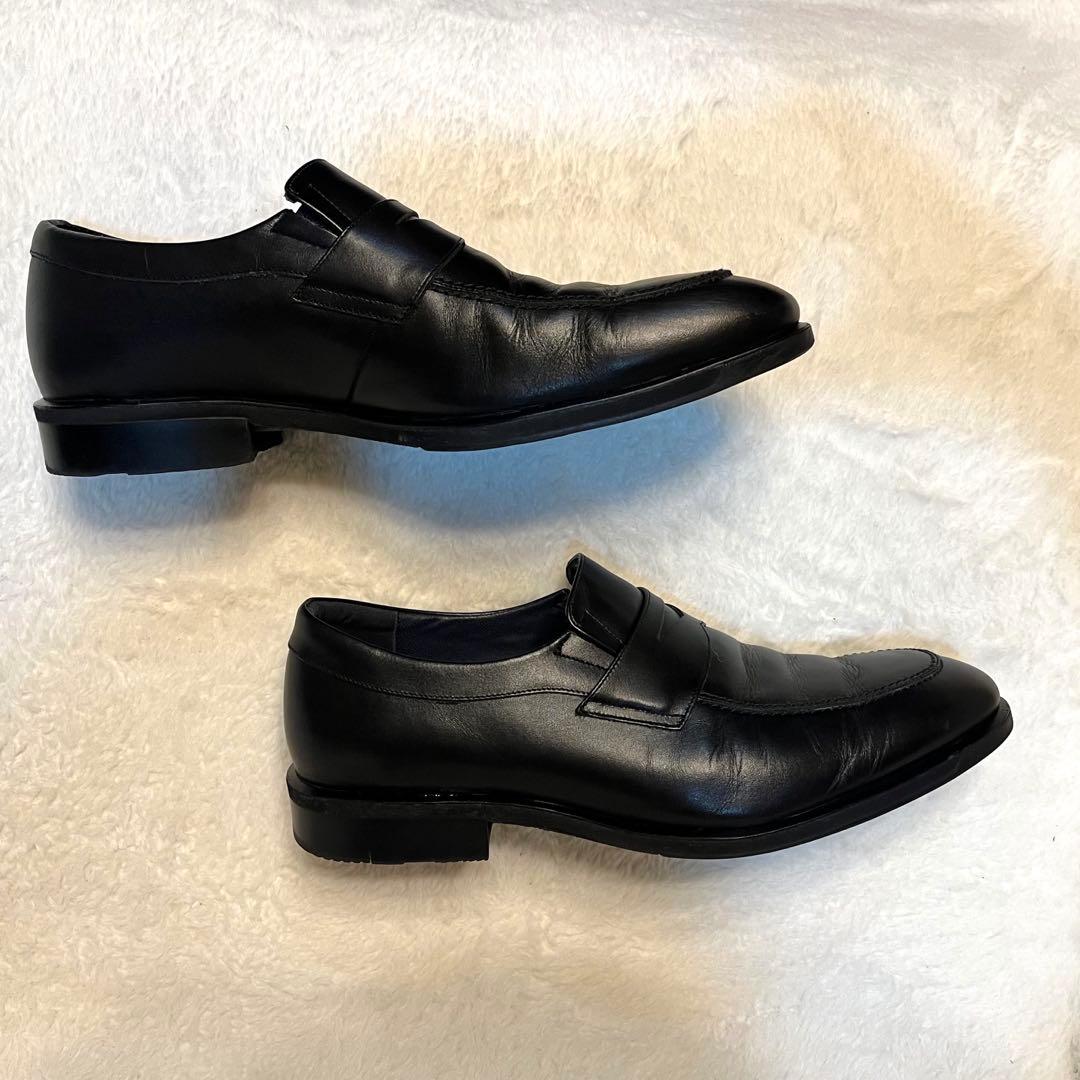 アシックス ランウォーク ビジネスシューズ 黒 本革 ローファー 通勤通学