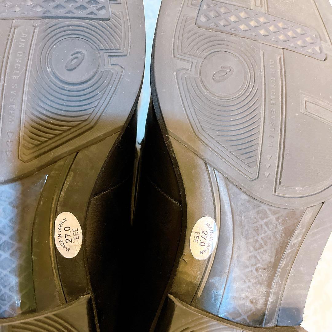 アシックス ランウォーク ビジネスシューズ 黒 本革 ローファー 通勤通学