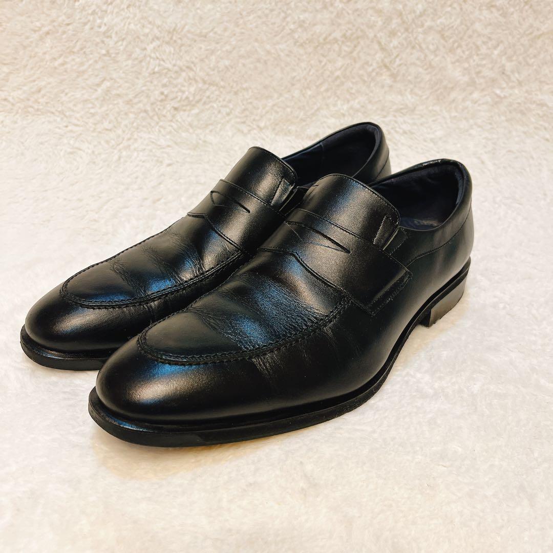 アシックス ランウォーク ビジネスシューズ 黒 本革 ローファー 通勤通学