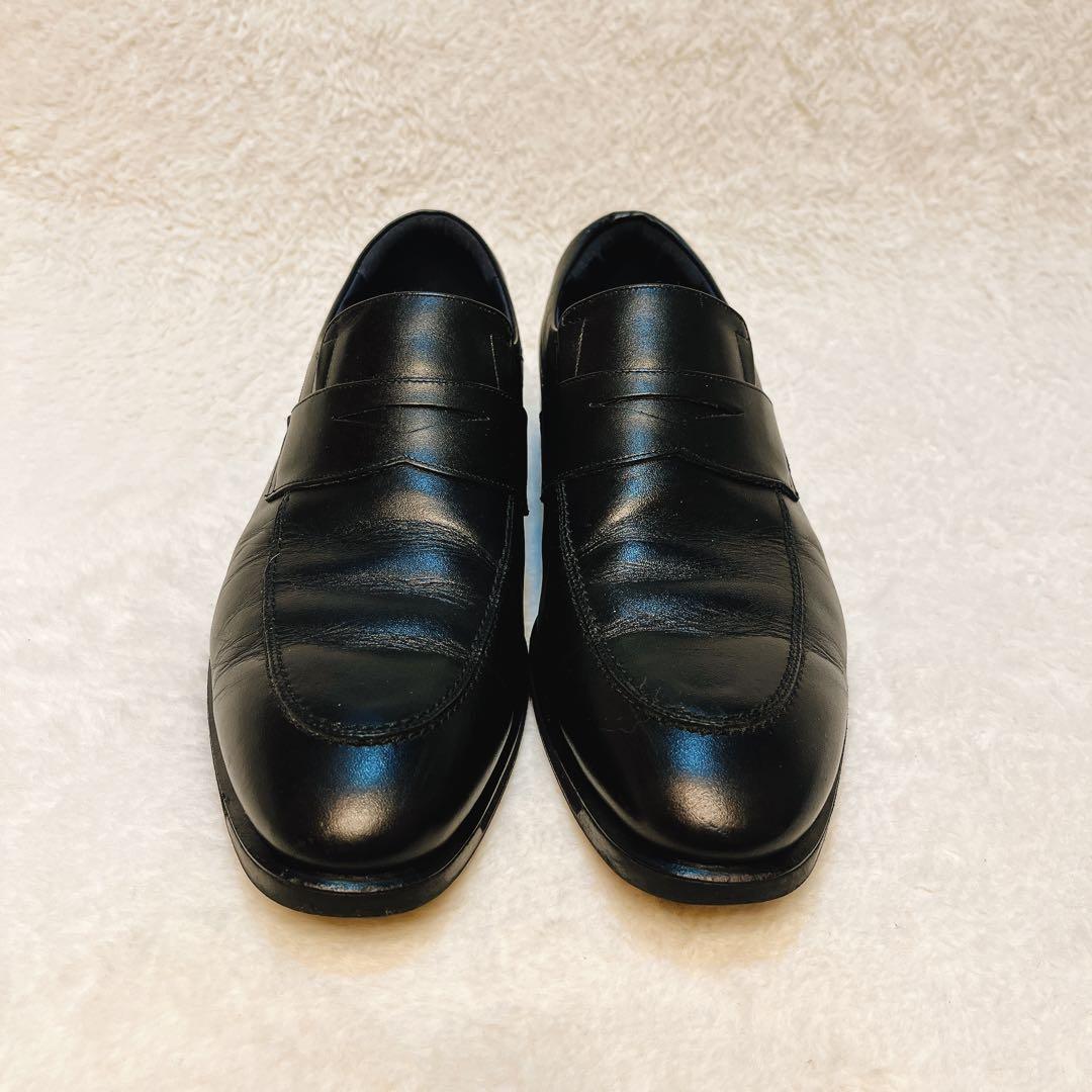 アシックス ランウォーク ビジネスシューズ 黒 本革 ローファー 通勤通学