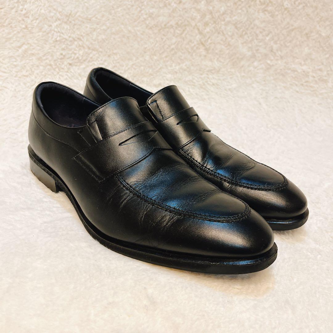 アシックス ランウォーク ビジネスシューズ 黒 本革 ローファー 通勤通学