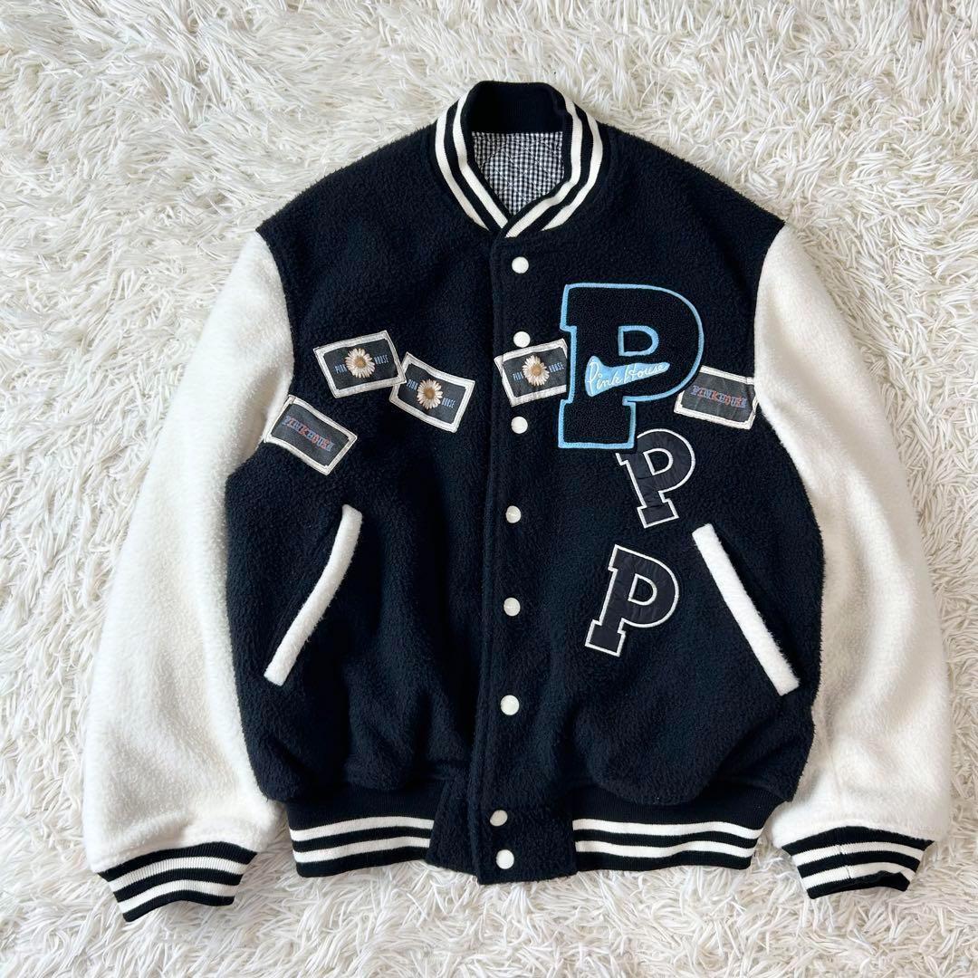 ピンクハウス ボアスタジャン オーバーサイズ ワッペン ブラック