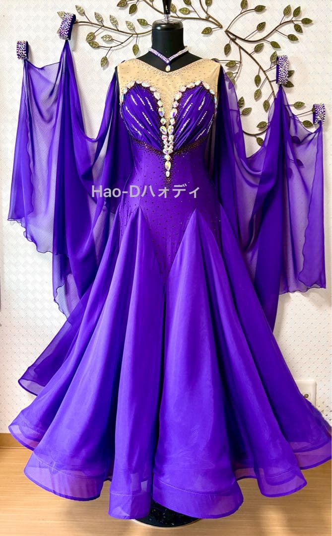 新品★ダンスドレス★スタンダード★社交ダンス★競技会★パーティー★パープル