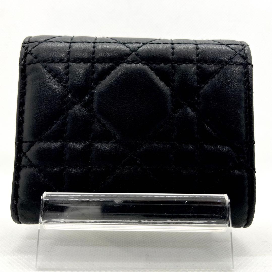 使用感少/現行✨ディオール 三つ折り財布 カナージュ グリシーヌ ロゴ ブラック
