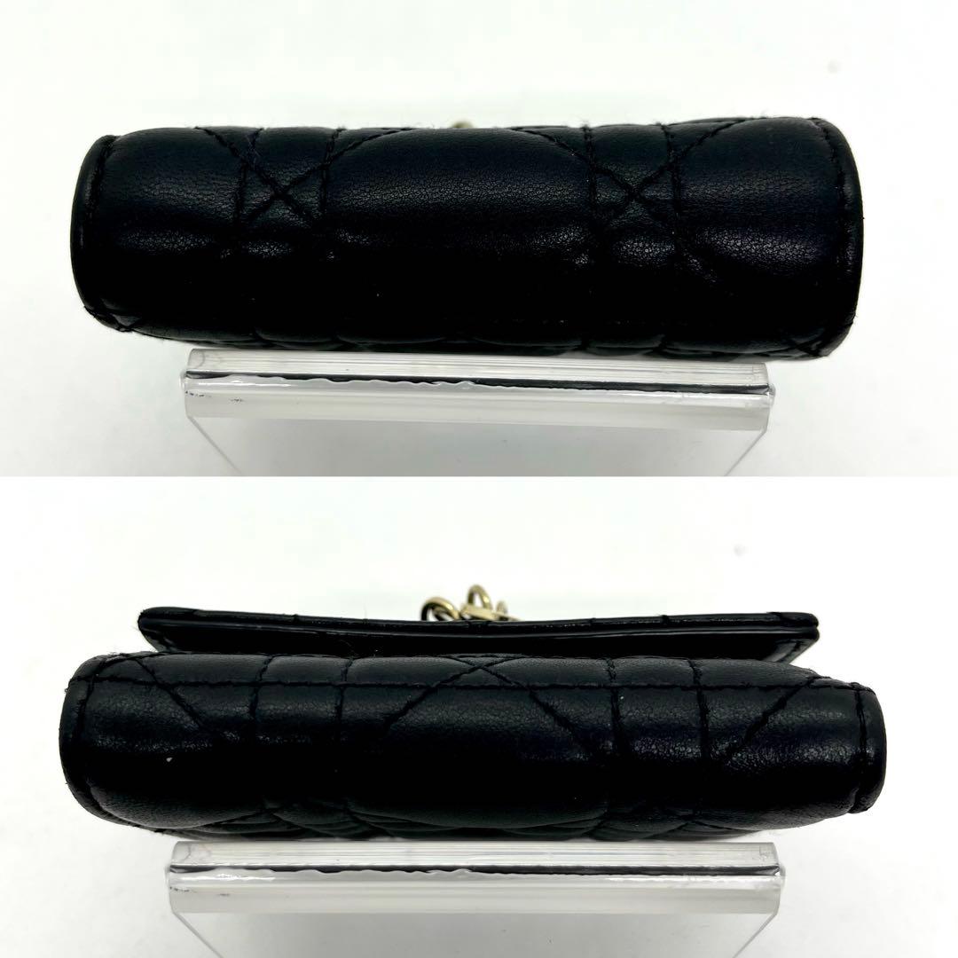 使用感少/現行✨ディオール 三つ折り財布 カナージュ グリシーヌ ロゴ ブラック