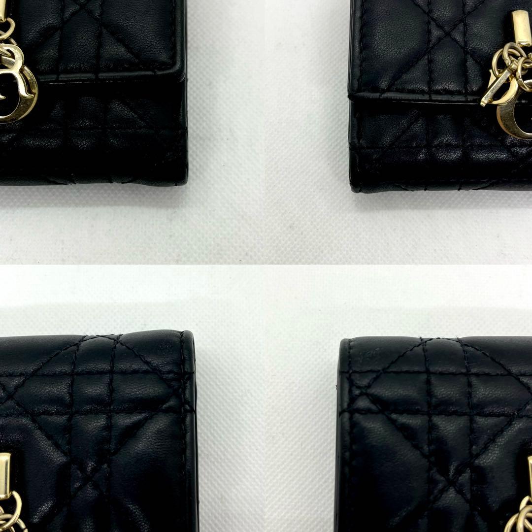 使用感少/現行✨ディオール 三つ折り財布 カナージュ グリシーヌ ロゴ ブラック