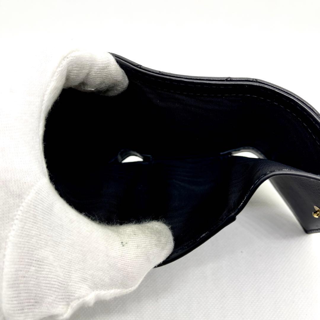 使用感少/現行✨ディオール 三つ折り財布 カナージュ グリシーヌ ロゴ ブラック