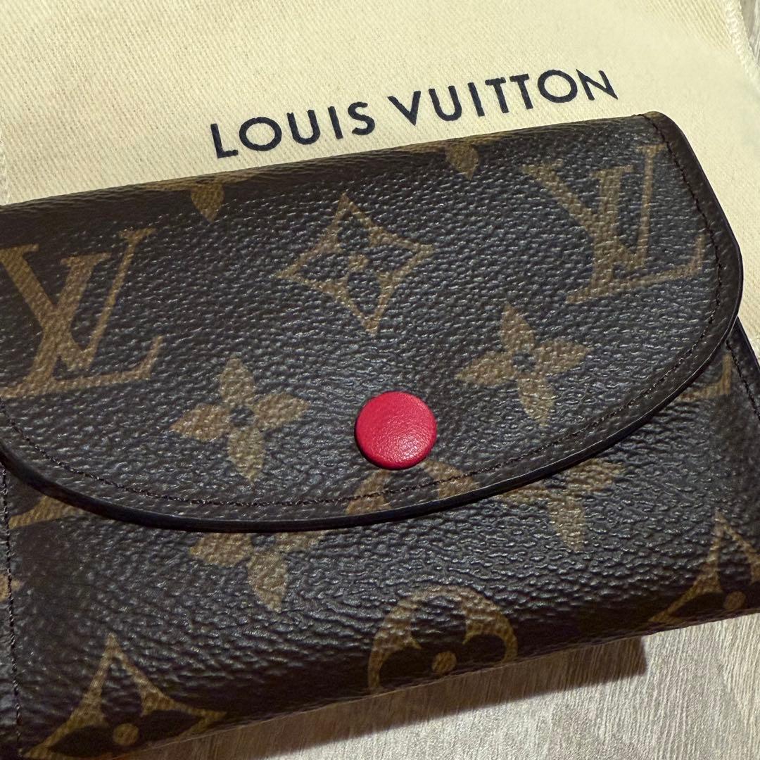 ルイヴィトン ポルトモネロザリ モノグラム 折り財布 フューシャ