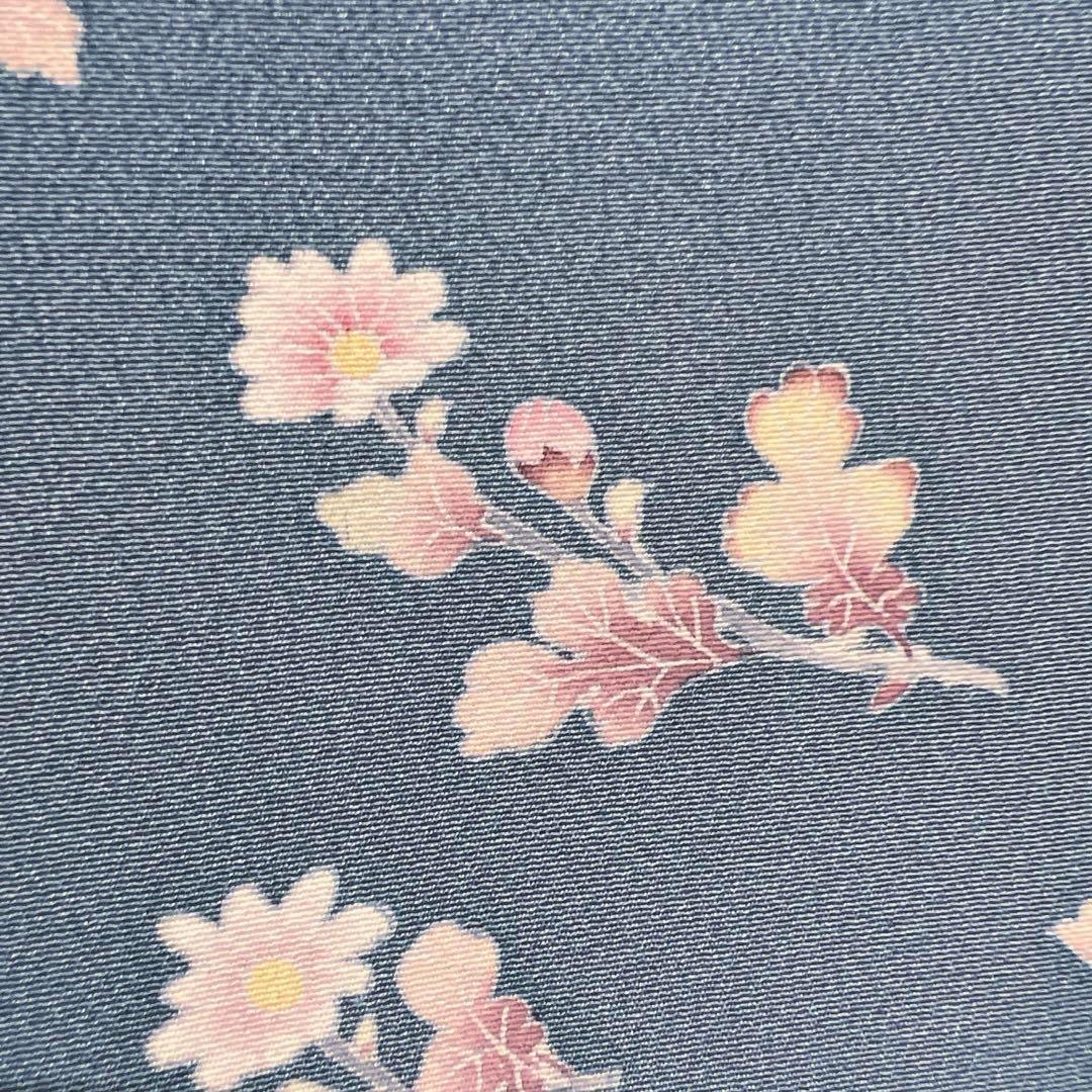 作家もの　付け下げ　菊　友禅　ブルー　着物　092w d