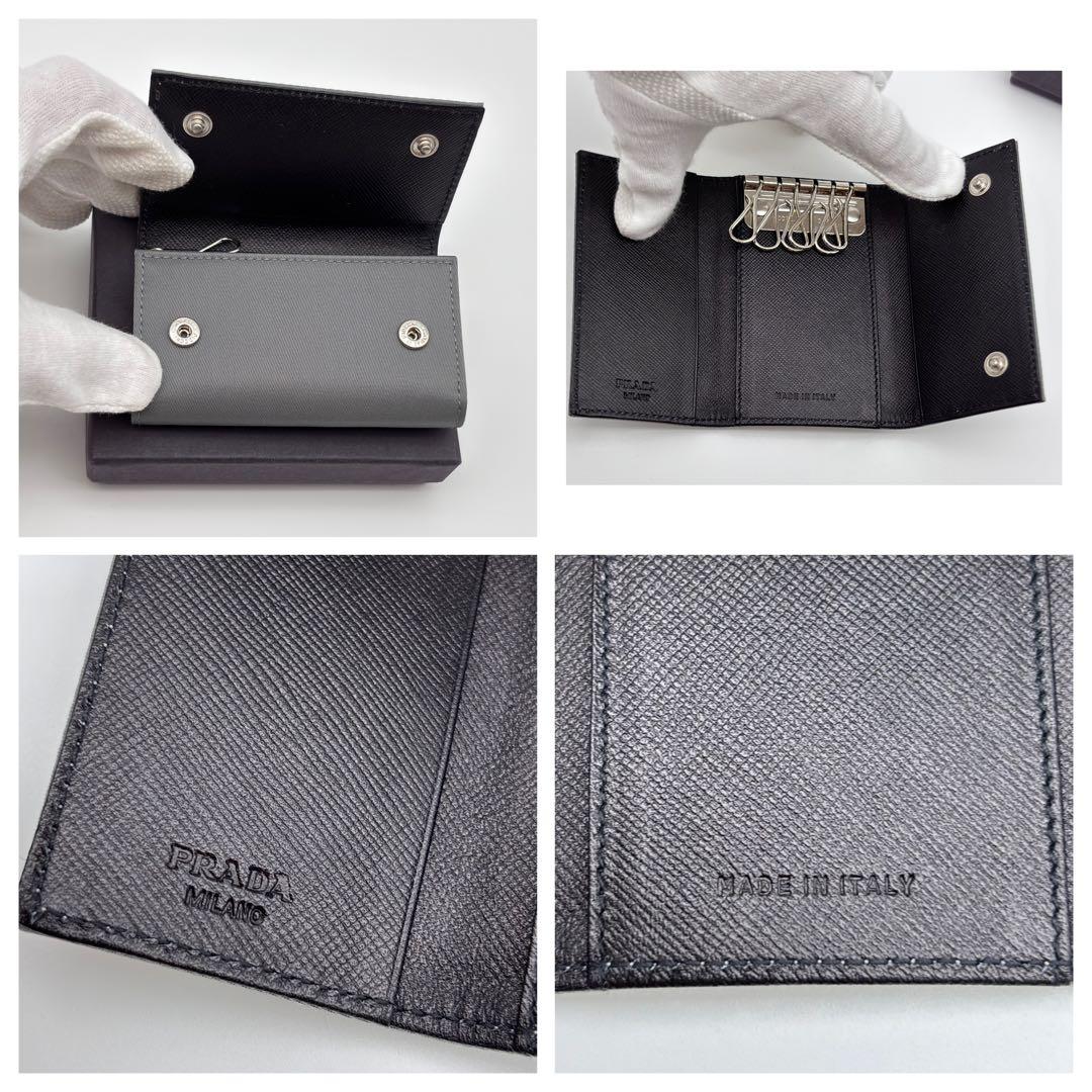 【箱付き未使用級】プラダ ６連 キーケース ナイロン×レザー 三角ロゴ グレー