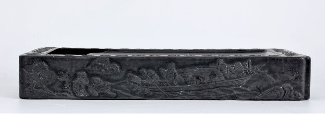 中国古玩 清乾隆帝御題詩刻 端渓石硯 12.5kg 唐木箱 書道具 古美術 骨董