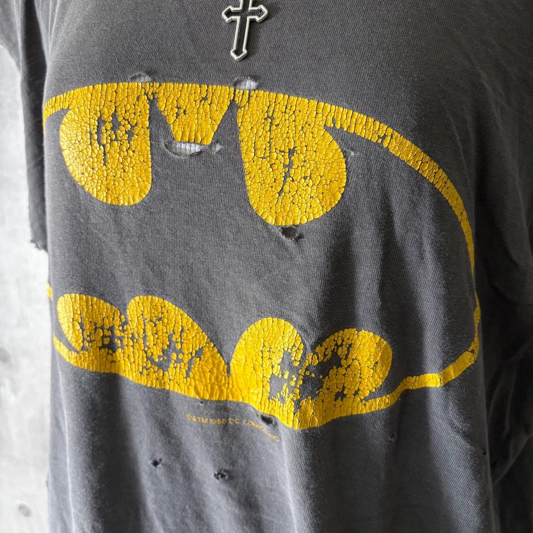 80s バットマン ノースリーブTシャツ 鬼フェード ダメージ ボロ y2k