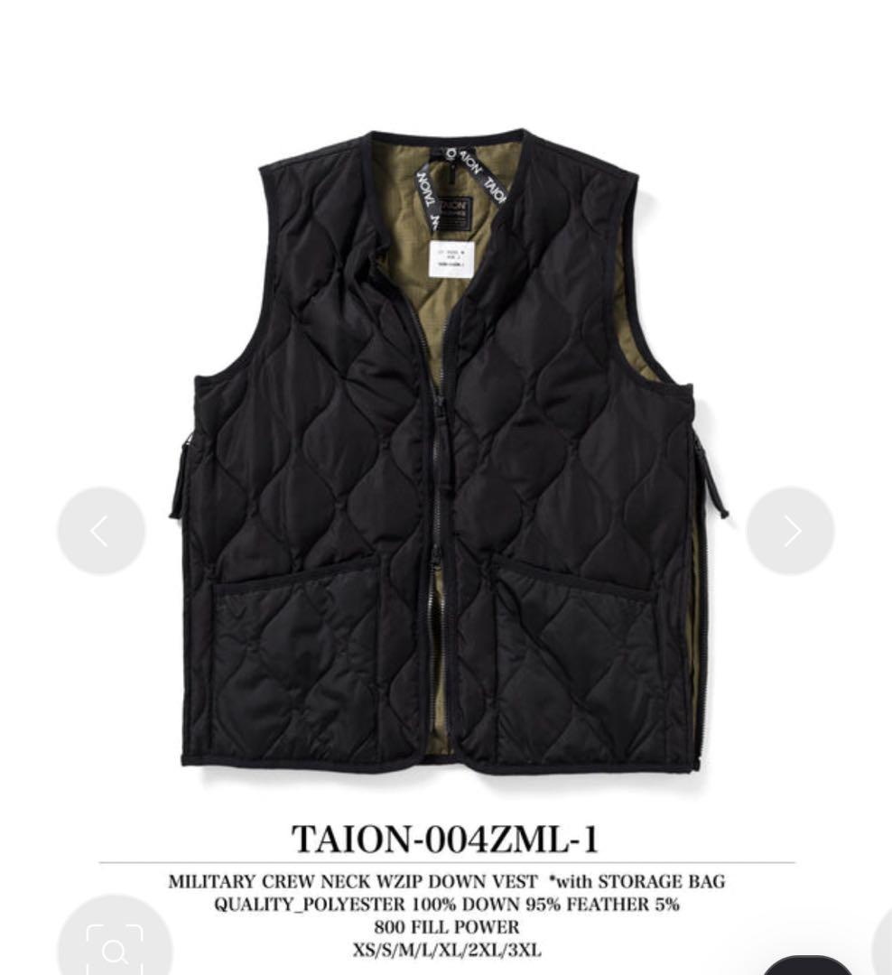 【TAION】 ミリタリー クルーネックWジップ ダウンベスト