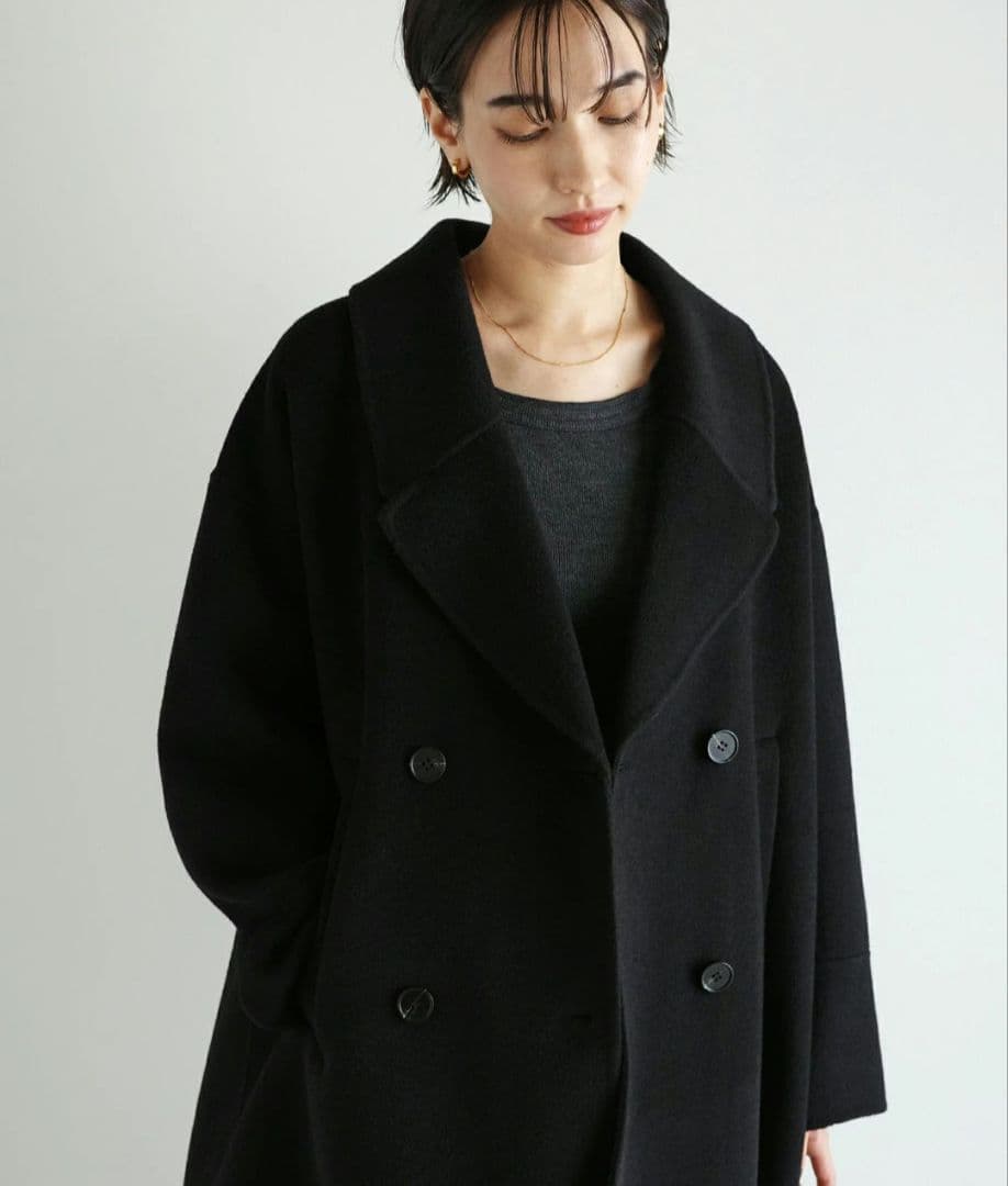 evernavy エバーネイビー リバー ピーコート　ブラック　M ウールコート