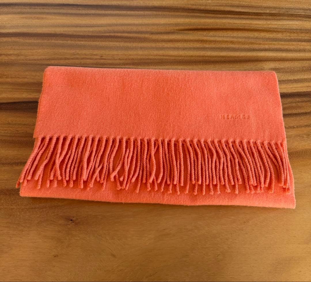 HERMES カシミヤ マフラー オレンジ