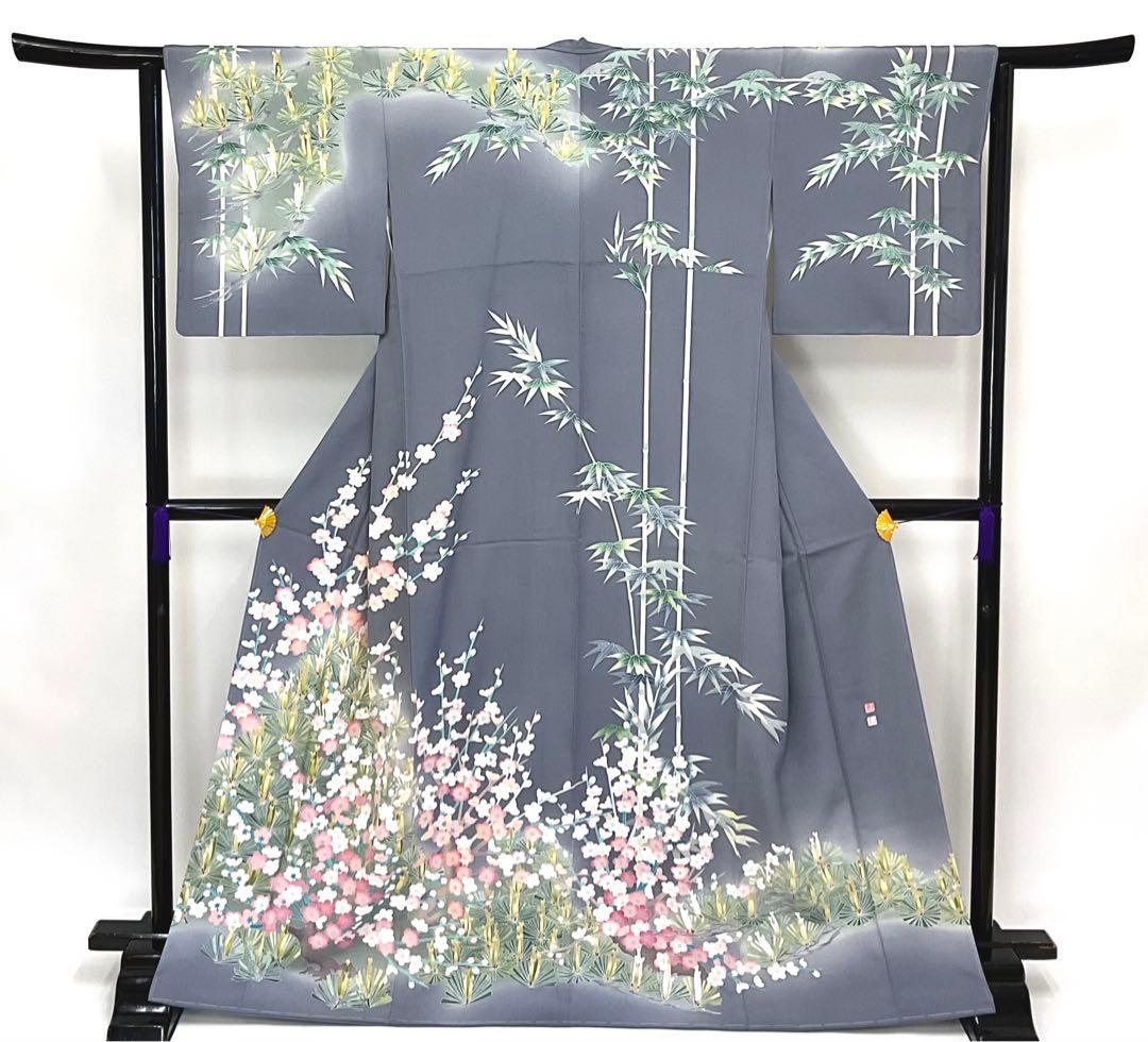 ヨシシ様おまとめグレー地に松竹梅が凛として佇む作家もの訪問着&三人童子名古屋帯