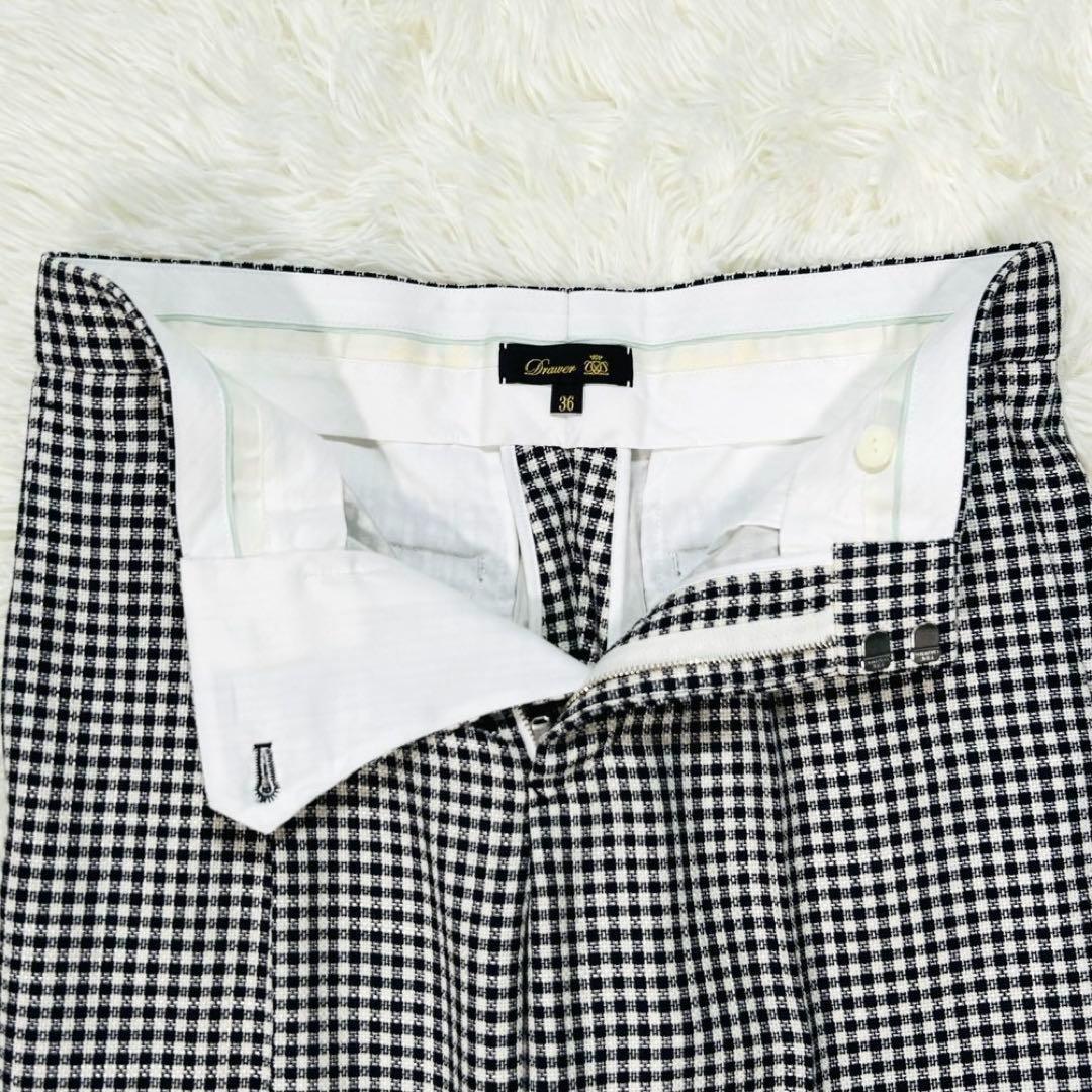 美品 Drawer ドゥロワー ウールシルク ギンガムチェック パンツ 38