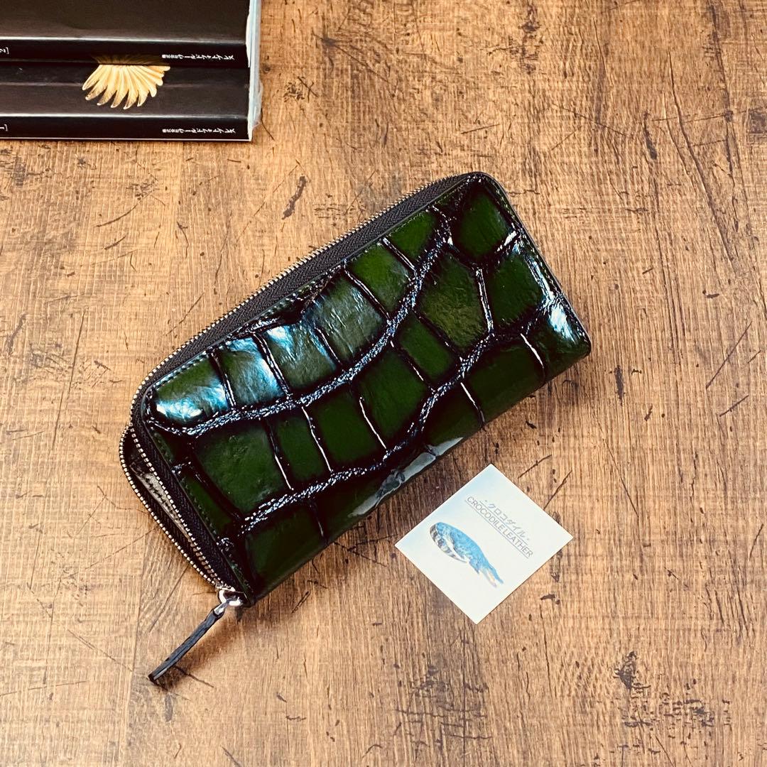 実物撮影 一枚革 クロコダイル メンズ長財布 ラウンドファスナー 新品 未使用