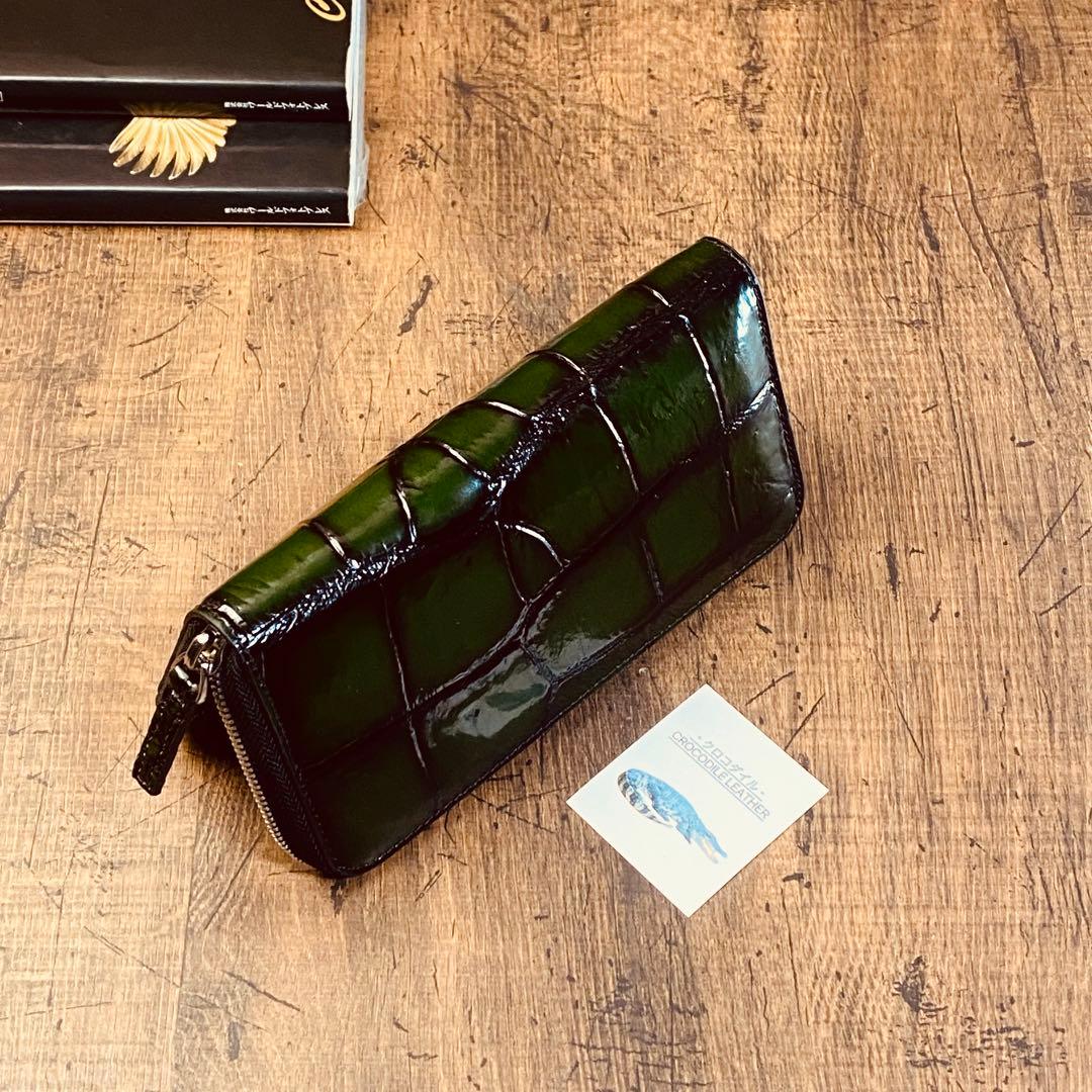 実物撮影 一枚革 クロコダイル メンズ長財布 ラウンドファスナー 新品 未使用