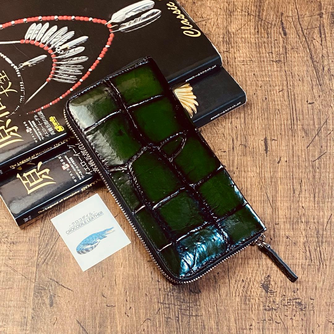 実物撮影 一枚革 クロコダイル メンズ長財布 ラウンドファスナー 新品 未使用