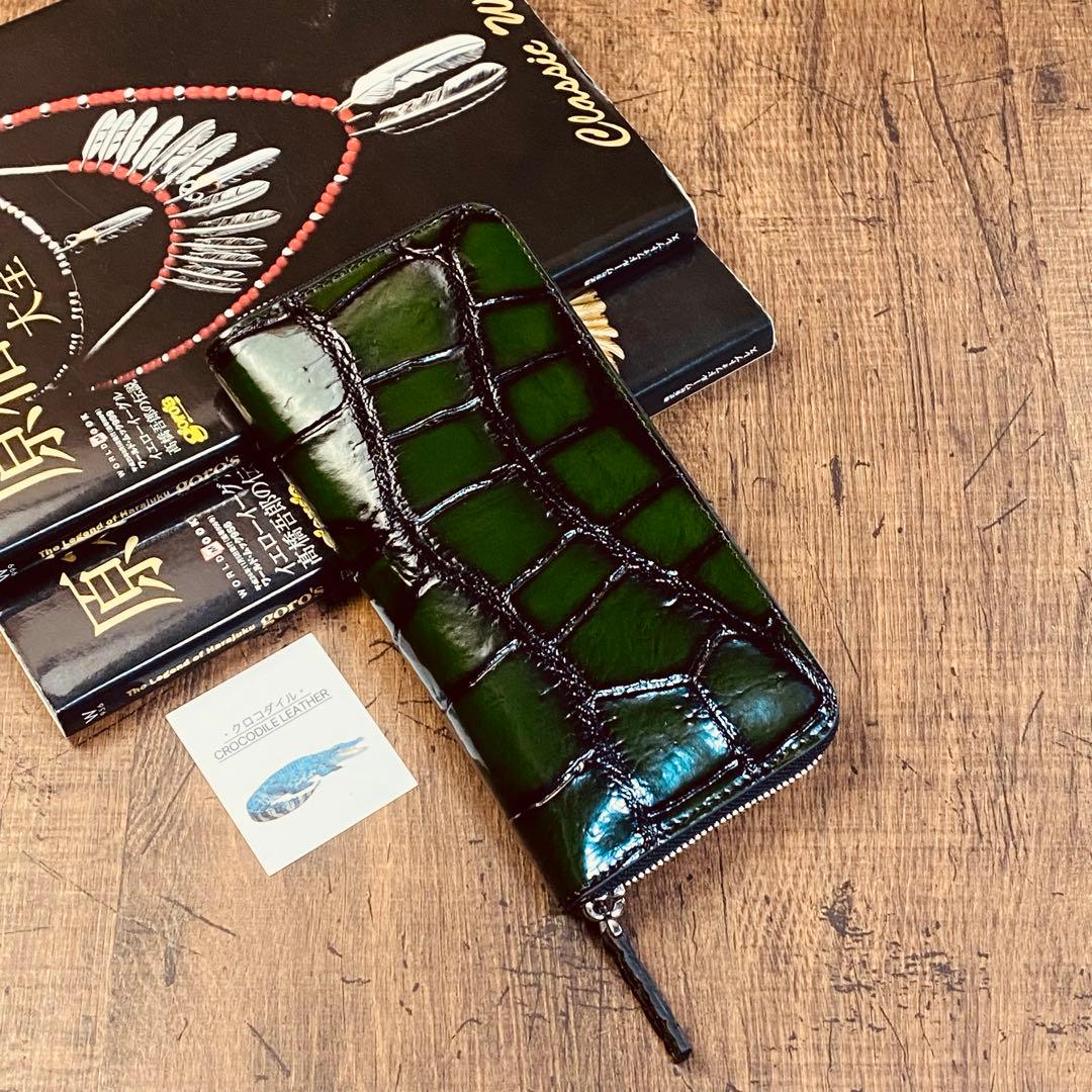 実物撮影 一枚革 クロコダイル メンズ長財布 ラウンドファスナー 新品 未使用
