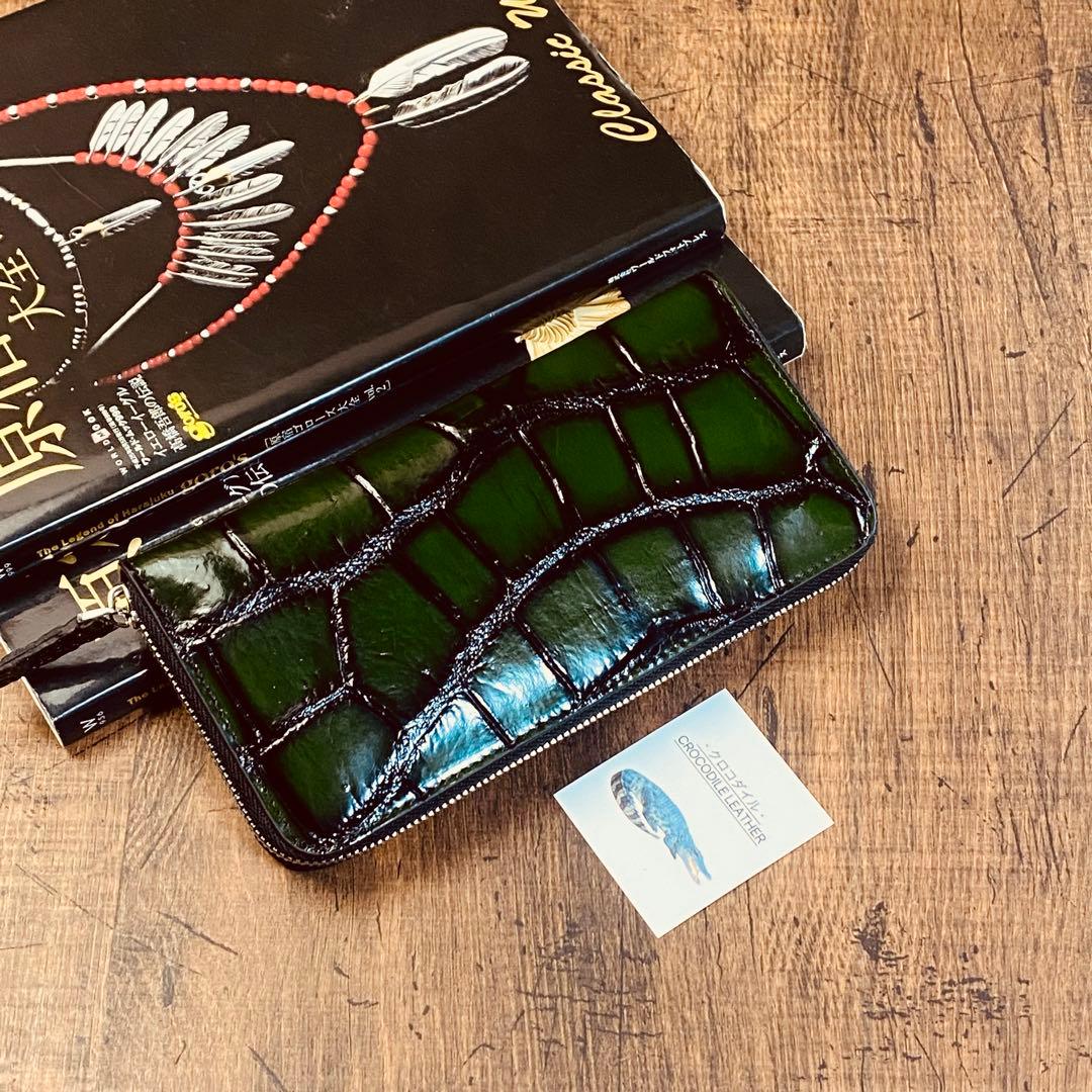 実物撮影 一枚革 クロコダイル メンズ長財布 ラウンドファスナー 新品 未使用