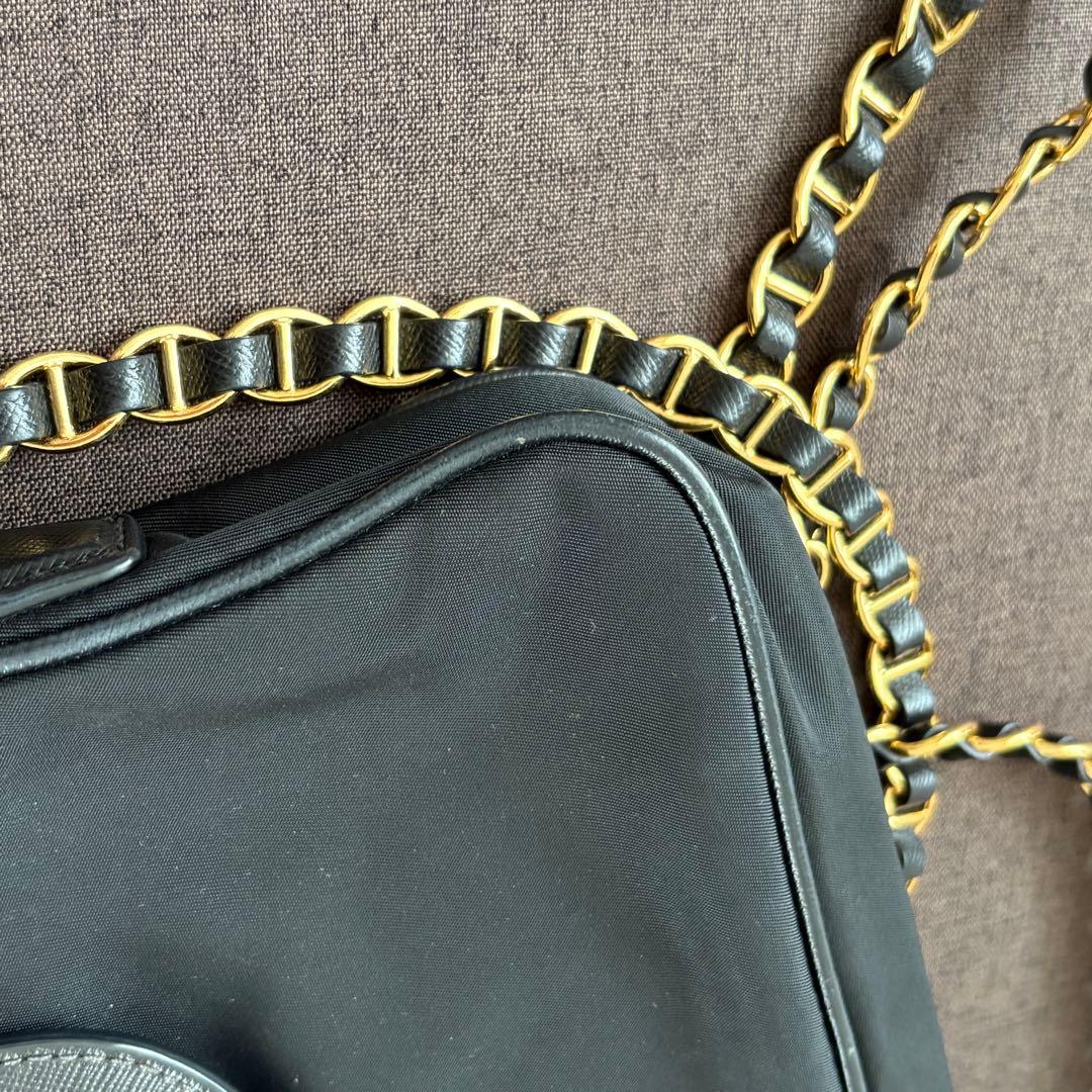 PRADA ブラック ナイロン ショルダーバッグ 牛革 サフィアーノ プラダ