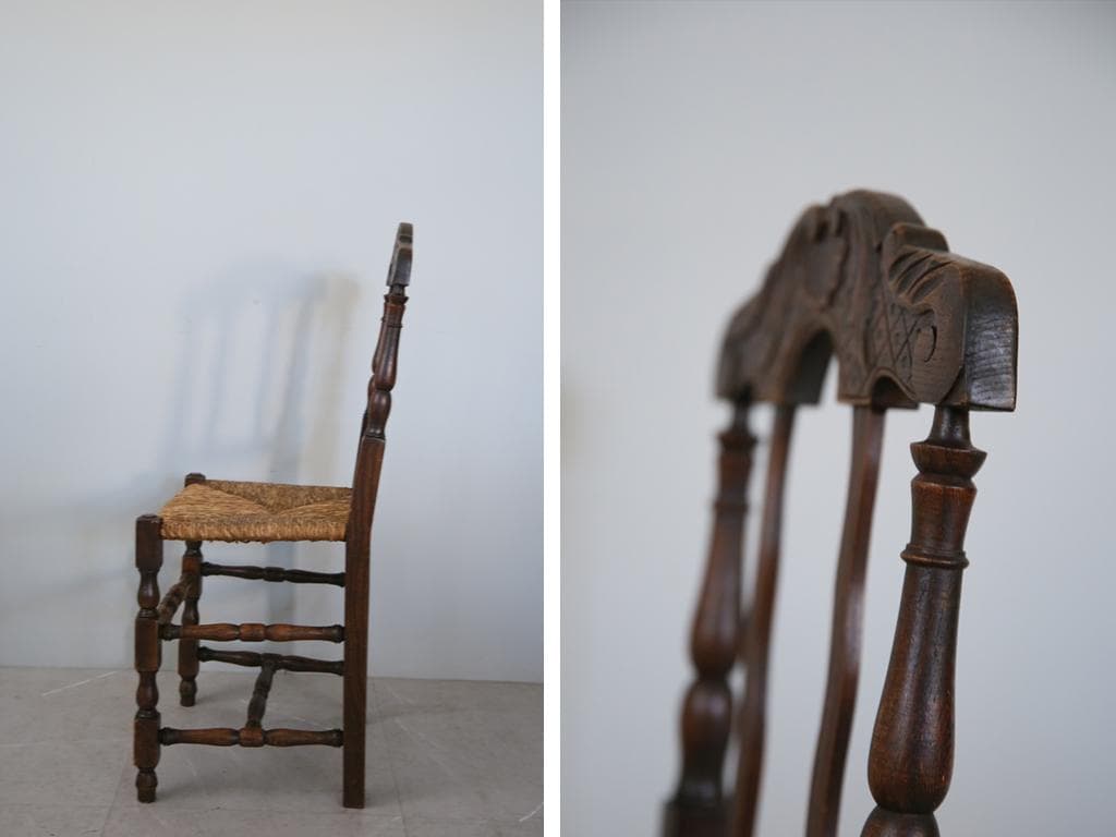 フランスアンティーク木製ダイニングチェア/ラッシュシートイス(90-43-2)