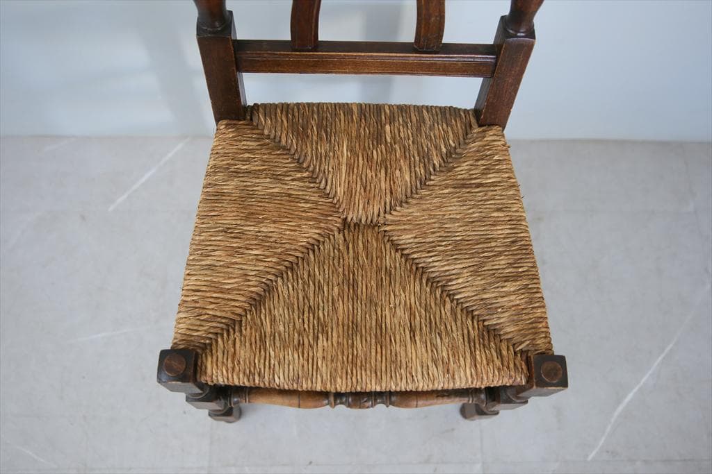 フランスアンティーク木製ダイニングチェア/ラッシュシートイス(90-43-2)