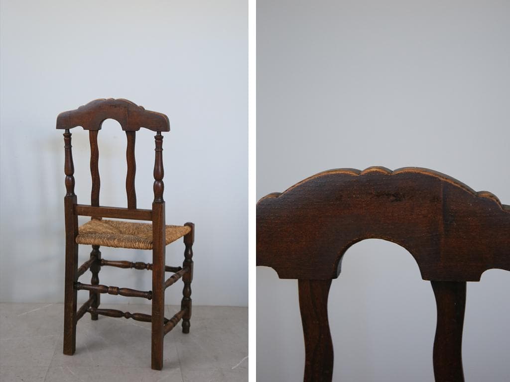 フランスアンティーク木製ダイニングチェア/ラッシュシートイス(90-43-2)
