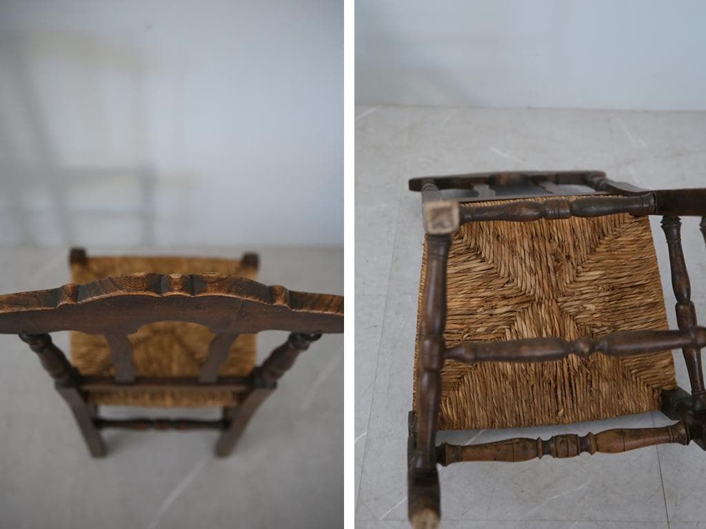 フランスアンティーク木製ダイニングチェア/ラッシュシートイス(90-43-2)