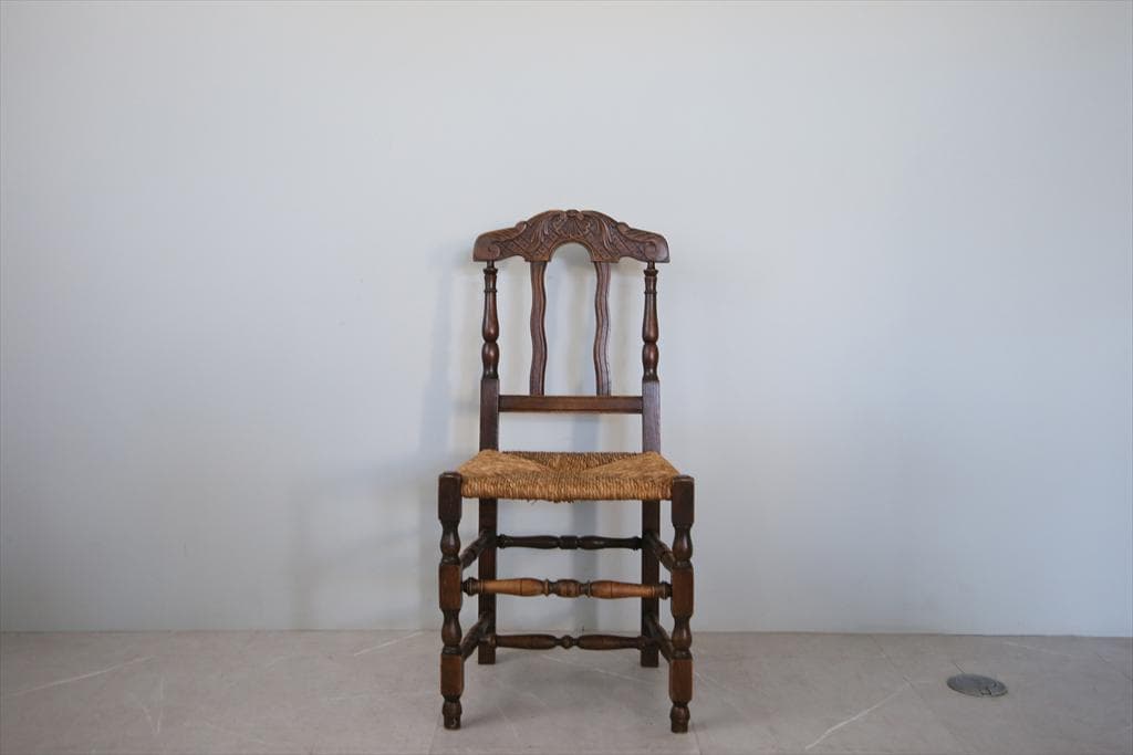 フランスアンティーク木製ダイニングチェア/ラッシュシートイス(90-43-2)