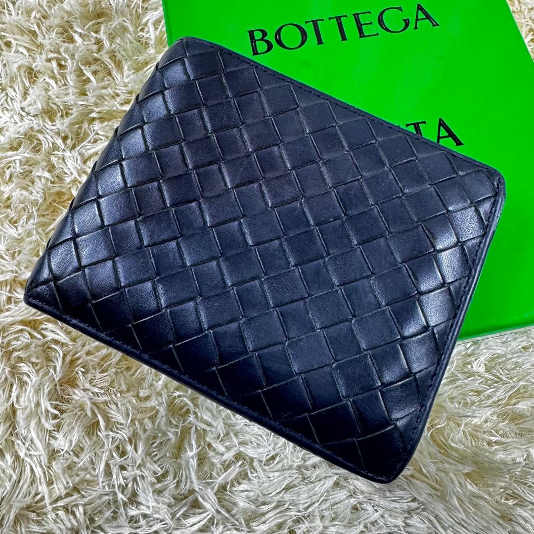 人気✨ボッテガヴェネタ　二つ折り財布　札入れ　イントレチャート　ネイビー