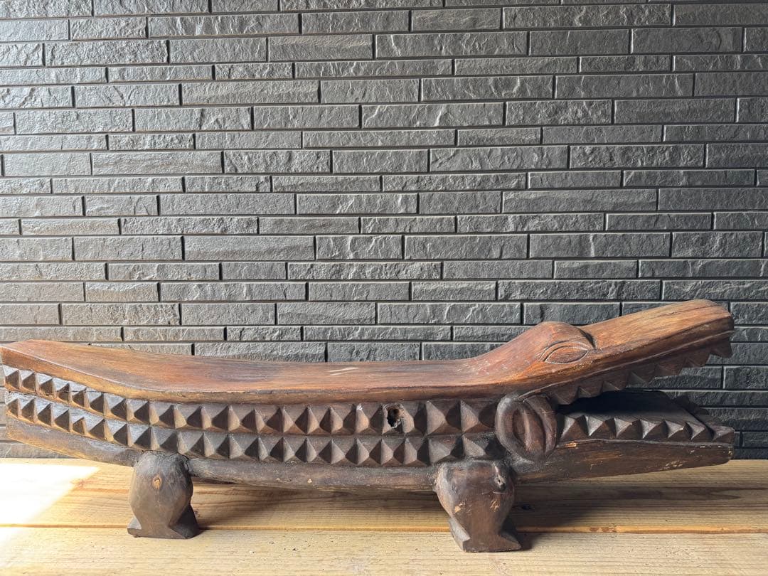 ワニ　置物　木製　ベンチ　鉢置　アジアン　アンティーク　オブジェ　木彫り