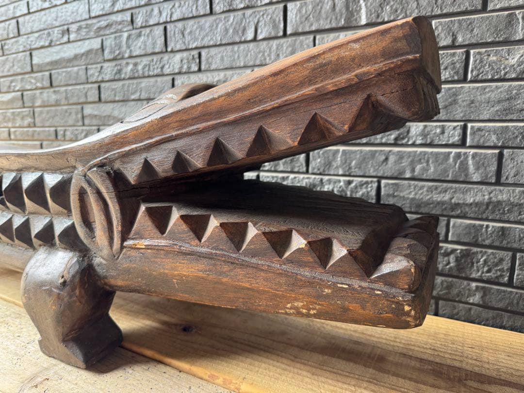 ワニ　置物　木製　ベンチ　鉢置　アジアン　アンティーク　オブジェ　木彫り