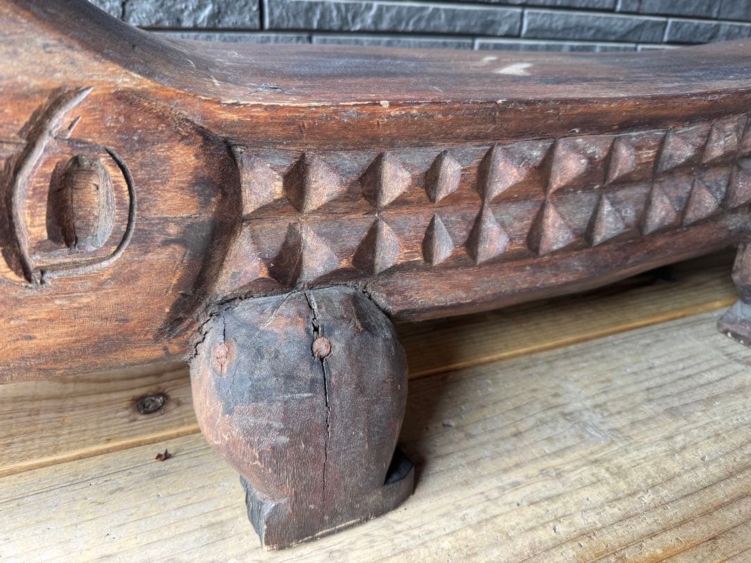 ワニ　置物　木製　ベンチ　鉢置　アジアン　アンティーク　オブジェ　木彫り