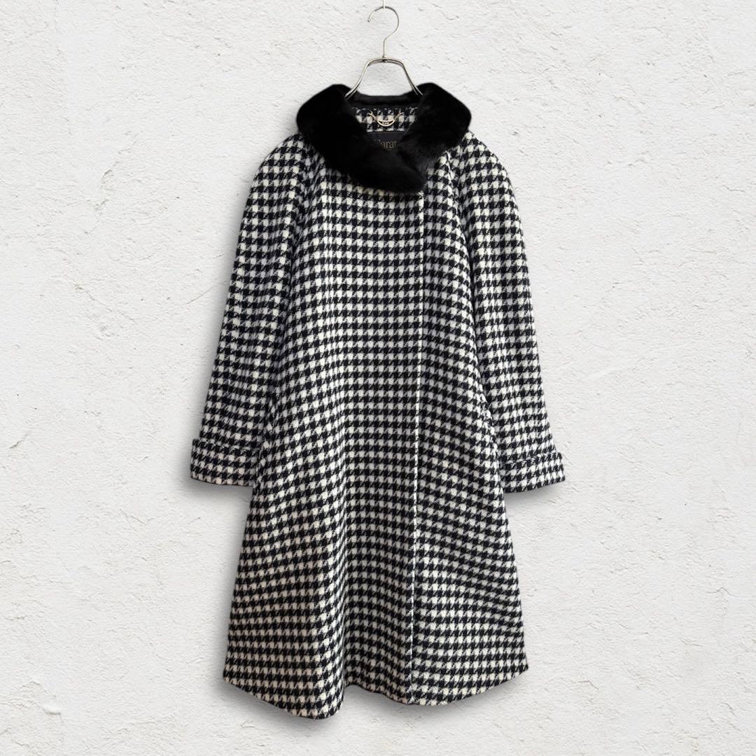 ヴィンテージ 千鳥格子カシゴラ混ウールコート ミンクファー Carat 希少