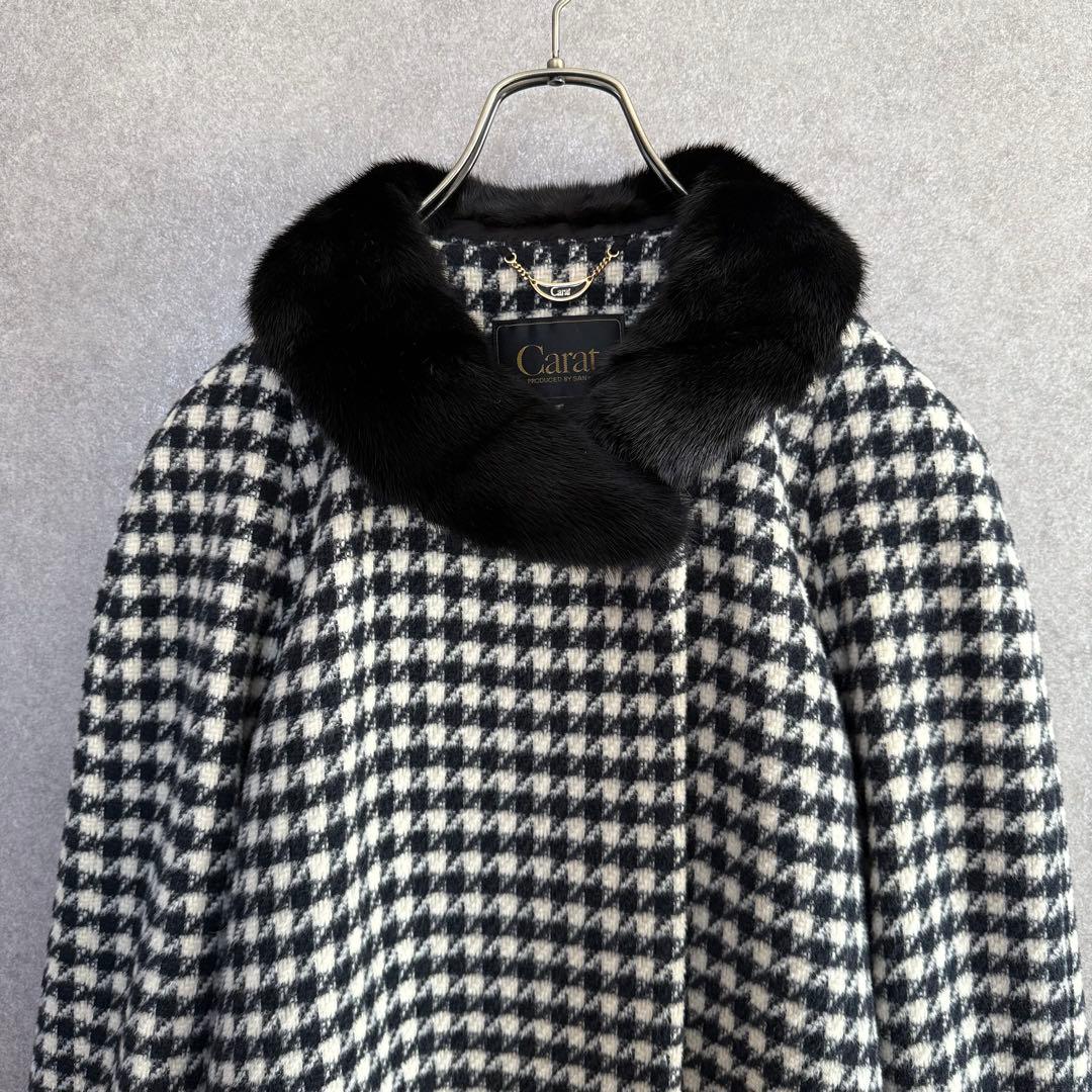 ヴィンテージ 千鳥格子カシゴラ混ウールコート ミンクファー Carat 希少
