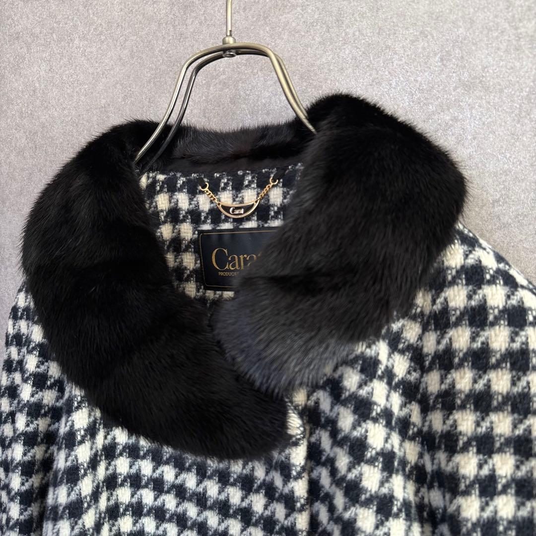 ヴィンテージ 千鳥格子カシゴラ混ウールコート ミンクファー Carat 希少
